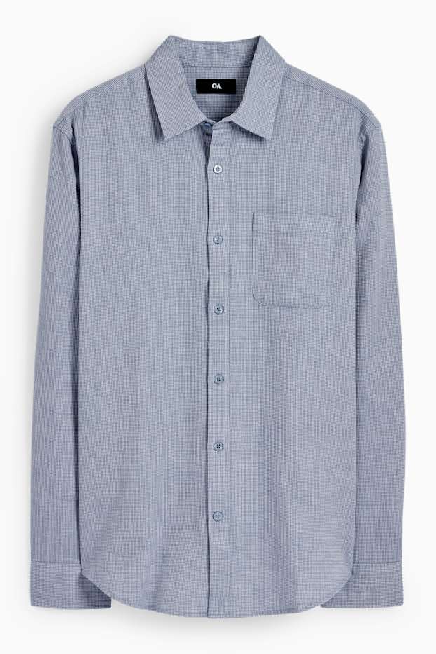 Hommes - Chemise - regular fit - col kent - texturée - bleu