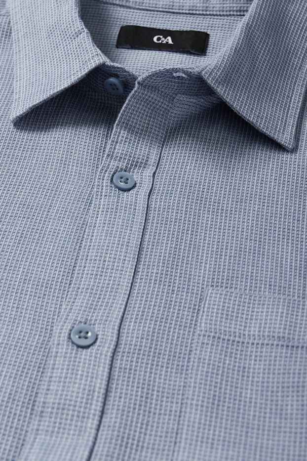 Hommes - Chemise - regular fit - col kent - texturée - bleu