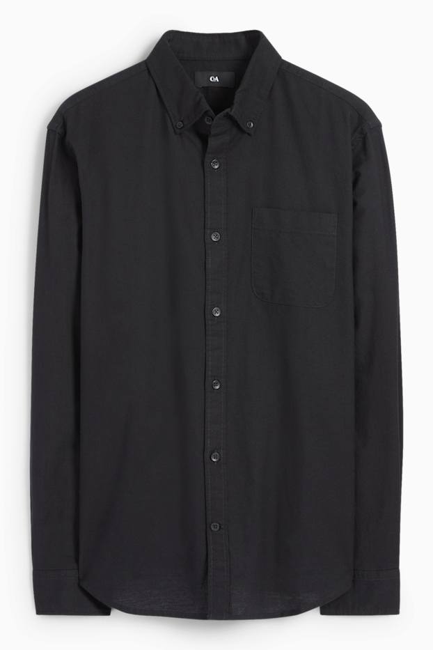 Herren - Hemd - Regular Fit - Button-down - schwarz