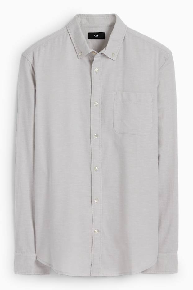 Men - Shirt - regular fit - button-down collar - light gray
