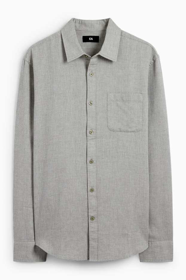Pánské - Košile - regular fit - kent - strukturovaná - zelená