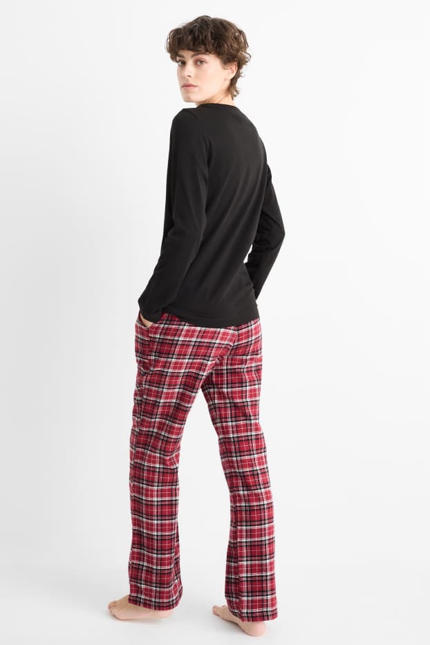 Damen - Pyjama mit Flanellhose - schwarz / rot