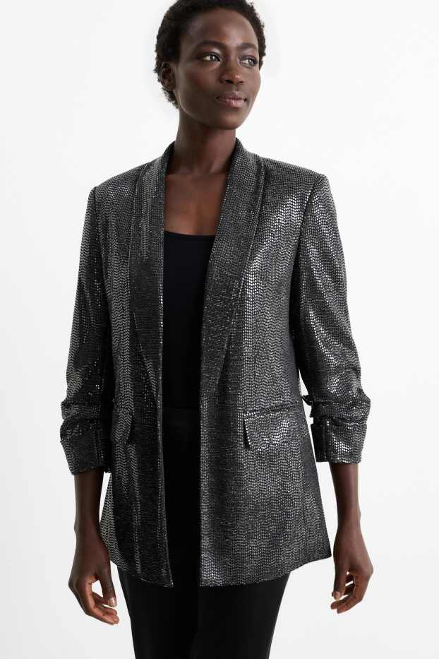 Donna - Blazer lungo di paillettes - relaxed fit - nero