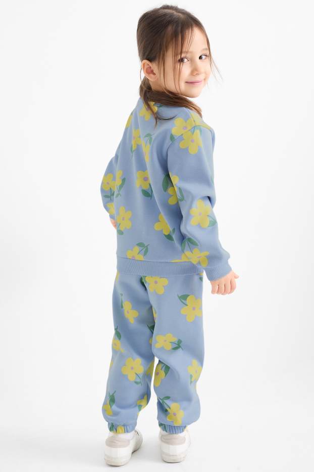 Copii - Fete - Floare - set - bluză de molton și pantaloni de trening - 2 piese - albastru deschis