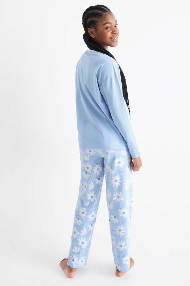 Children Girls - Floral - pyjamas - 2 piece - light blue