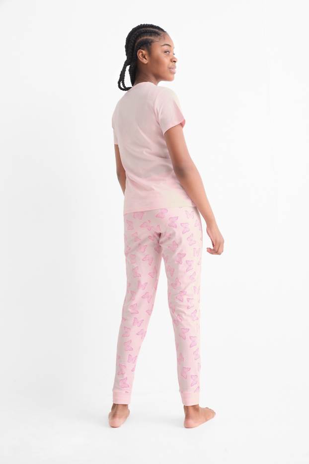Children Girls - Butterfly - pyjamas - 3 piece - rose