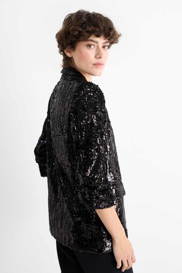 Femmes - Blazer long en sequins - regular fit - noir