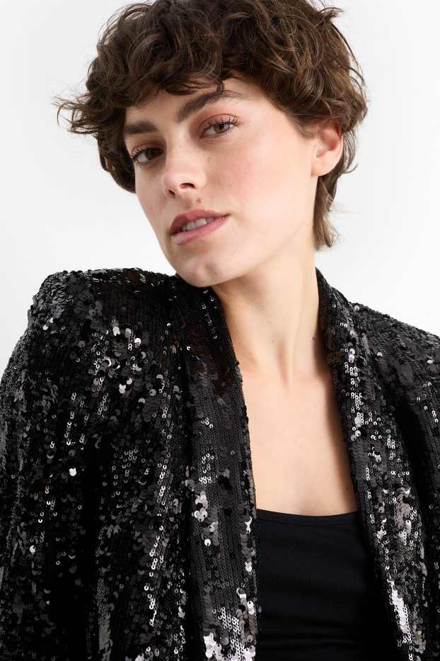 Femmes - Blazer long en sequins - regular fit - noir