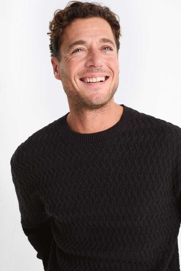 Herren - Pullover - strukturiert - schwarz