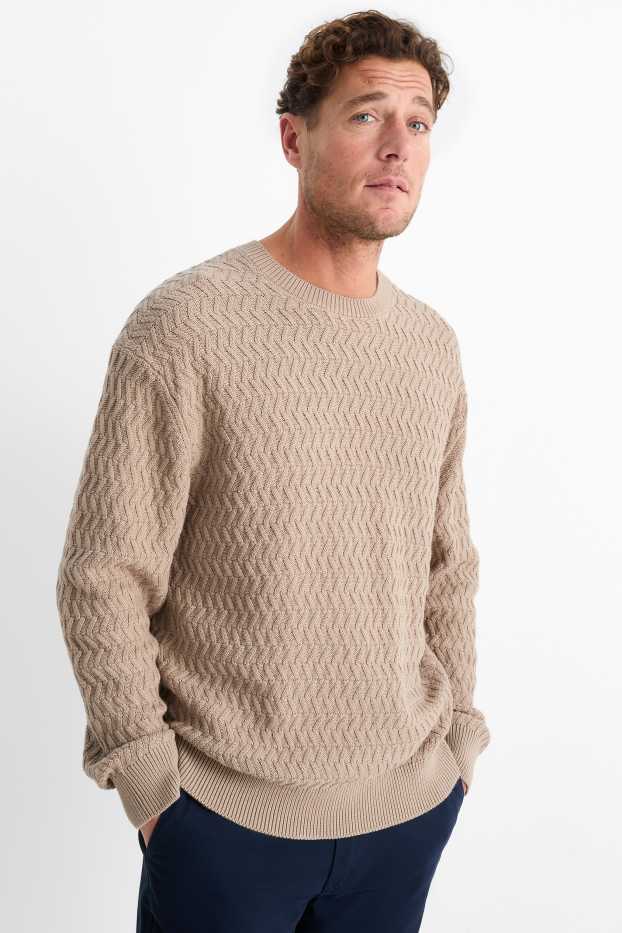 Hommes - Pull - texturé - beige