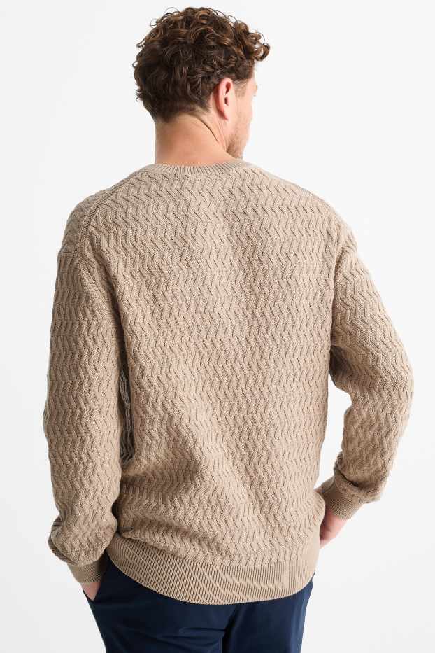 Hommes - Pull - texturé - beige