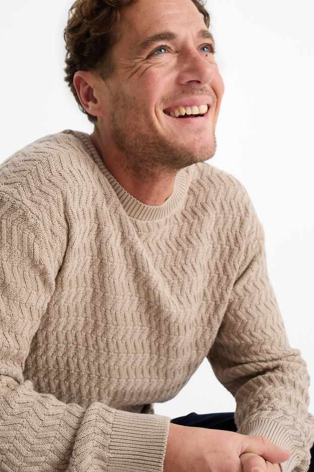 Hommes - Pull - texturé - beige