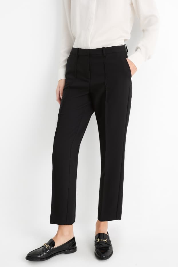 Femei - Pantaloni de stofă - talie medie - tapered fit - negru