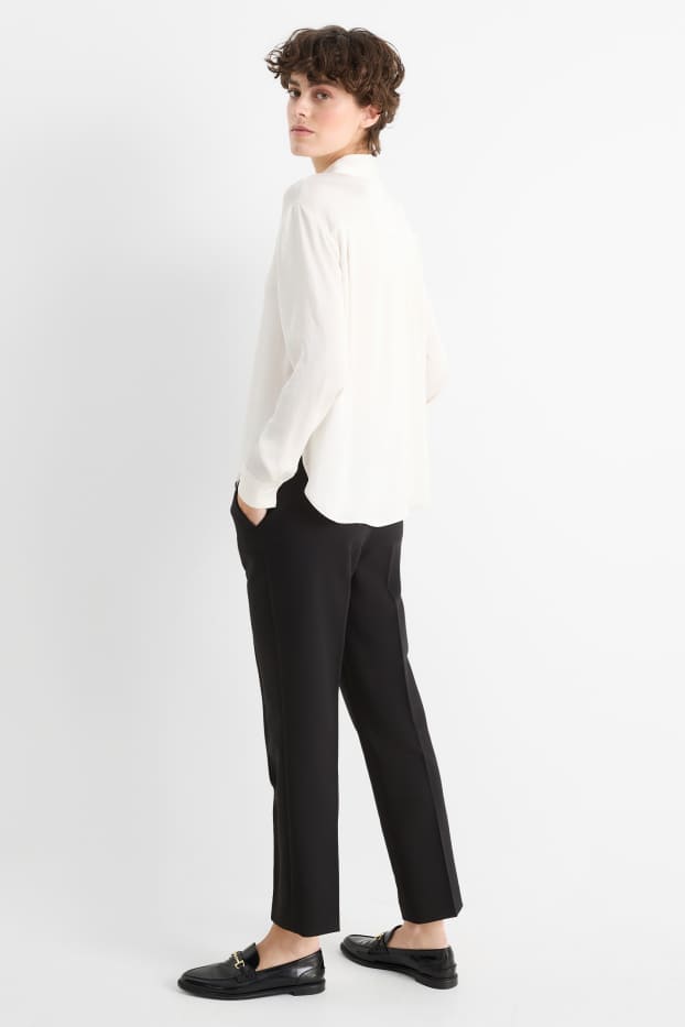 Femei - Pantaloni de stofă - talie medie - tapered fit - negru