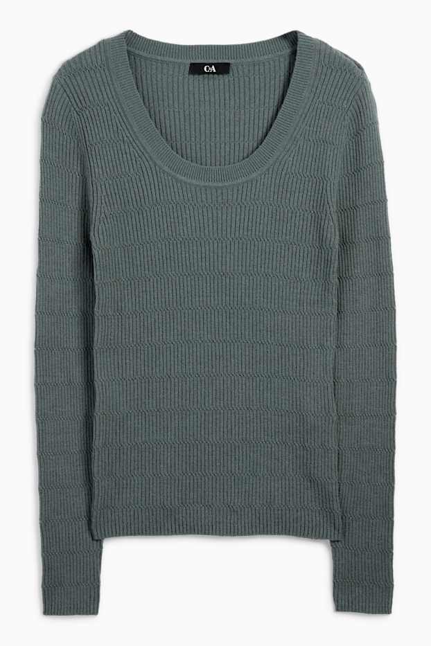 Damen - Pullover - strukturiert - grün-melange