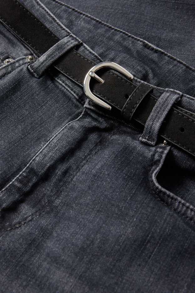 Dámské - Bootcut jeans s páskem - mid waist - džíny - tmavošedé