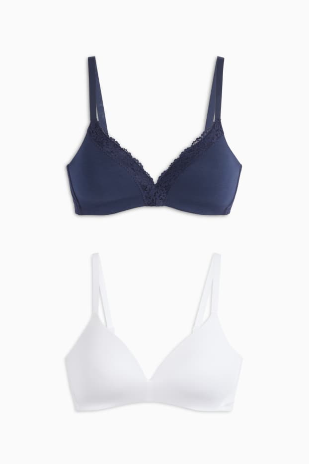 Femmes - Lot de 2 - soutiens-gorge sans armatures - ampliformes - bleu foncé / blanc