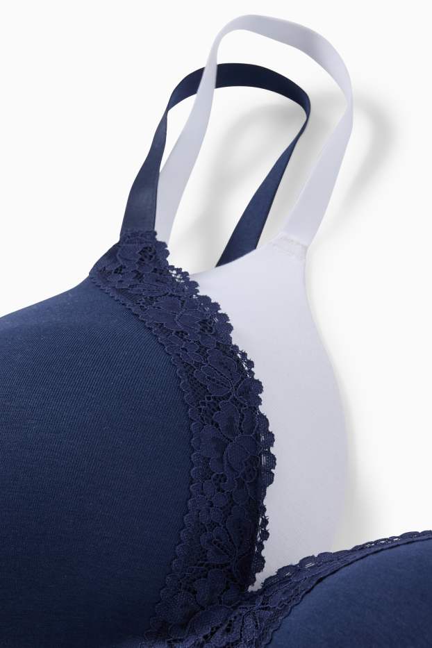 Femmes - Lot de 2 - soutiens-gorge sans armatures - ampliformes - bleu foncé / blanc