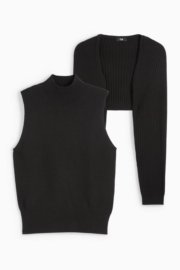 Donna - Set - top in maglia e bolero - 2 pezzi - nero