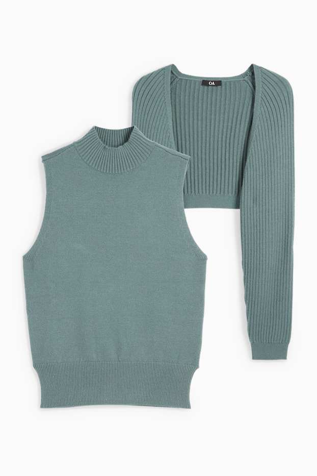 Donna - Set - top in maglia e bolero - 2 pezzi - turchese