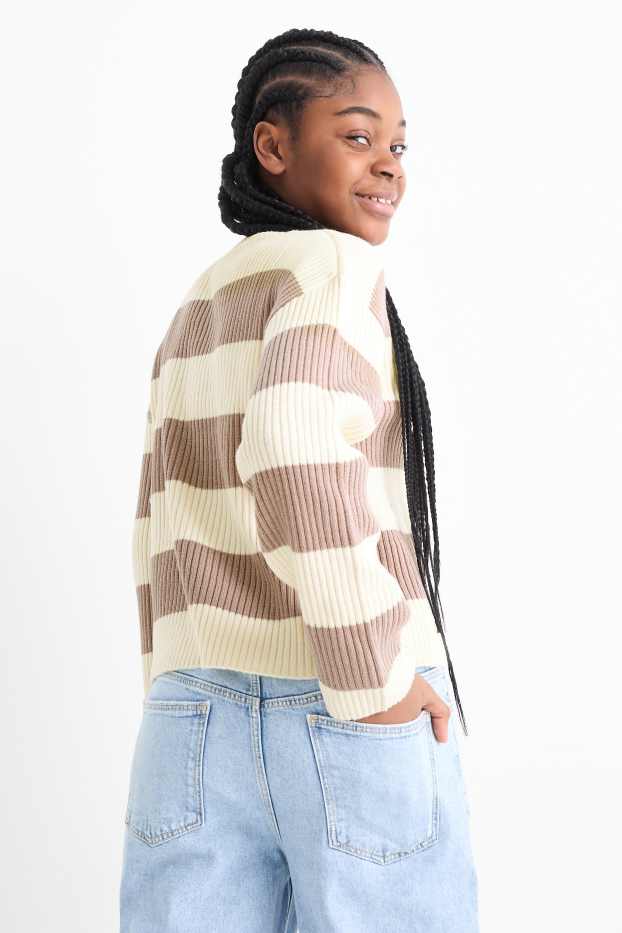 Kinder Mädchen - Pullover - gerippt - gestreift - cremeweiß