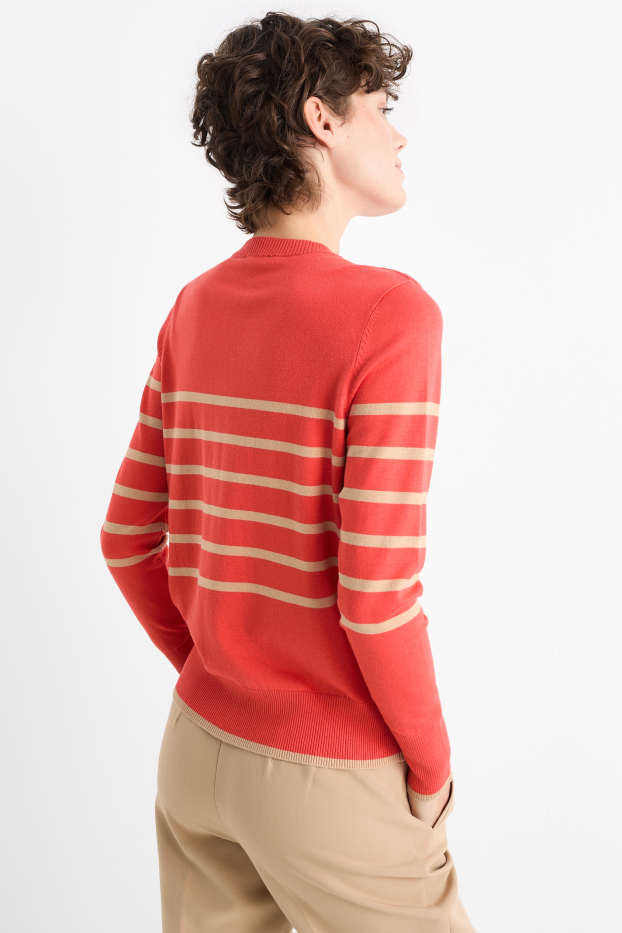 Donna - Maglione in filato lavorato a maglia fine - a righe - arancio scuro