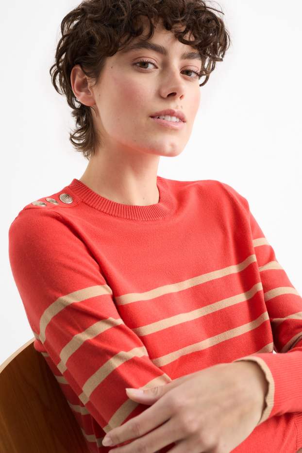 Donna - Maglione in filato lavorato a maglia fine - a righe - arancio scuro