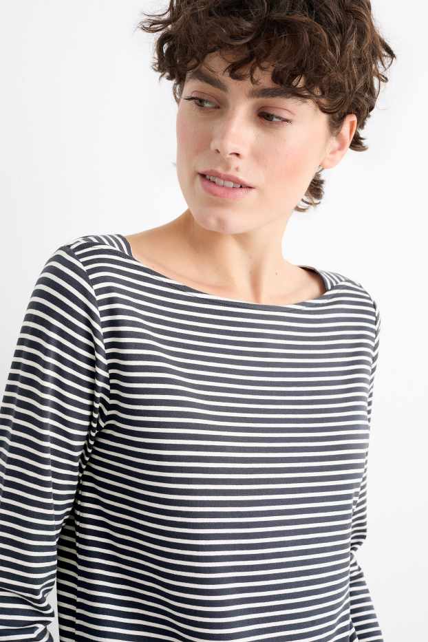 Femmes - Haut basique à manches longues - à rayures - bleu foncé / blanc crème
