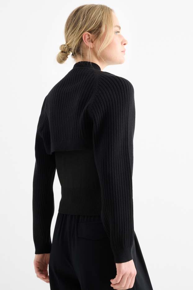 Donna - Set - top in maglia e bolero - 2 pezzi - nero