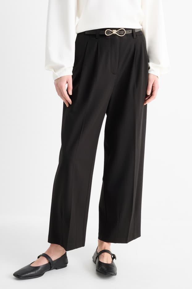 Donna - Pantaloni con cintura - vita alta - gamba larga - nero