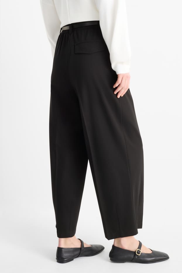 Donna - Pantaloni con cintura - vita alta - gamba larga - nero