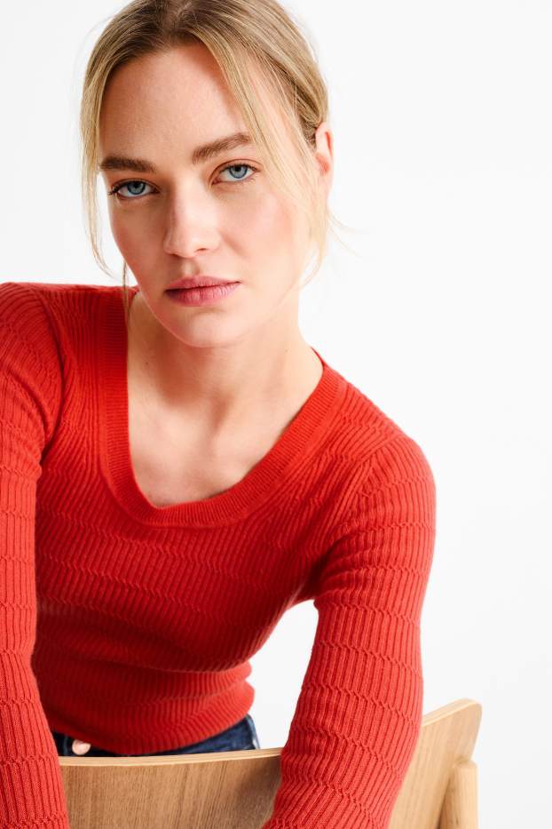 Femmes - Pull - texturé - rouge