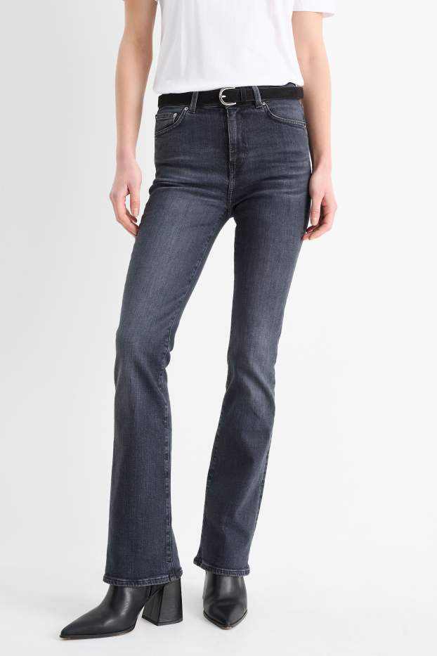 Dámské - Bootcut jeans s páskem - mid waist - džíny - tmavošedé