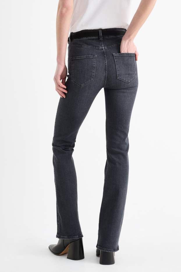 Dámské - Bootcut jeans s páskem - mid waist - džíny - tmavošedé