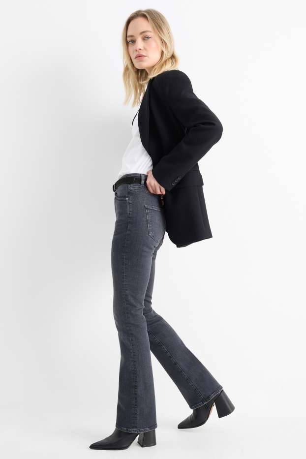 Dámské - Bootcut jeans s páskem - mid waist - džíny - tmavošedé