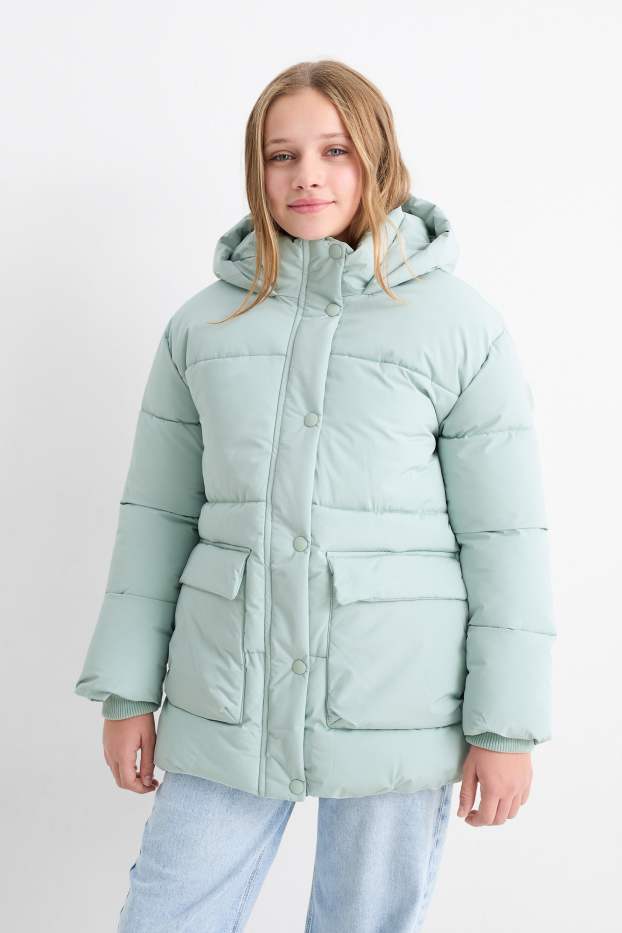 Kinder Mädchen - Steppjacke mit Kapuze - mintgrün