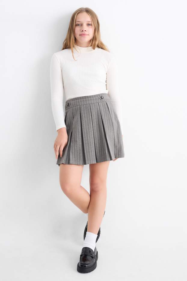 Enfants filles - Jupe plissée - fines rayures - gris