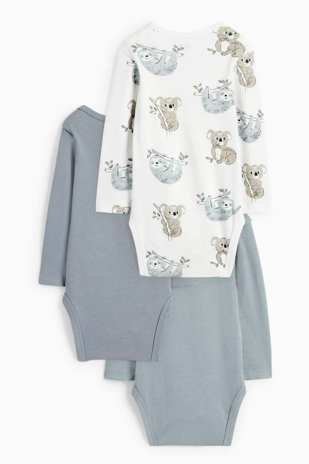 Baby Jungen - Multipack 3er - Faultier und Koala - Baby-Body - blau