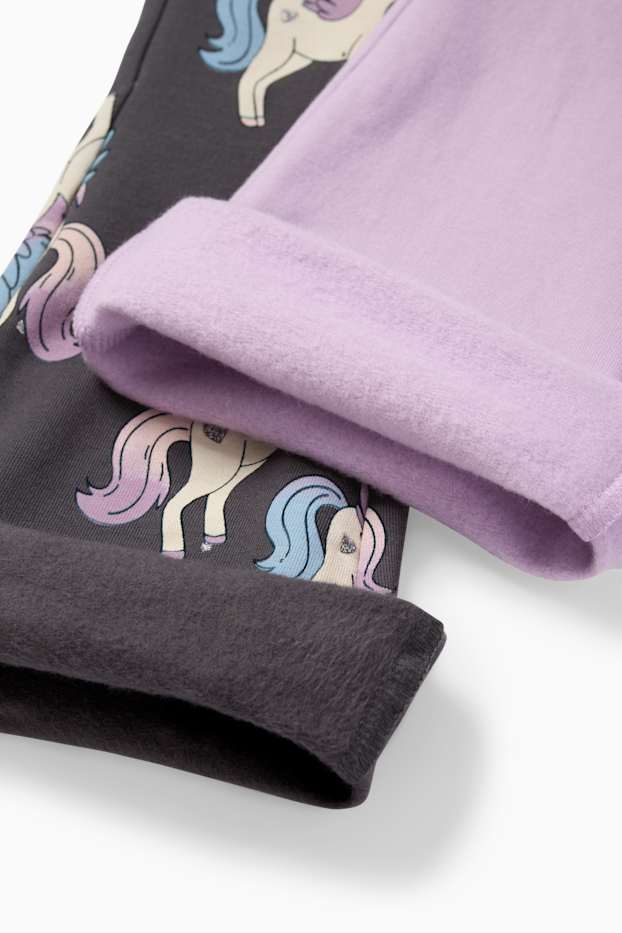 Enfants filles - Lot de 2 - licorne - leggings doublés de coupe évasée - gris foncé