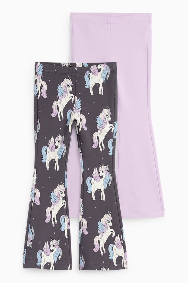 Enfants filles - Lot de 2 - licorne - leggings doublés de coupe évasée - gris foncé