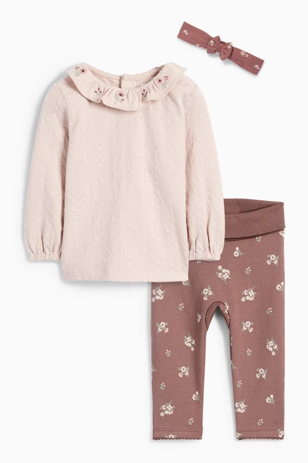 Baby Mädchen - Blümchen - Baby-Outfit - 3 teilig - rosa