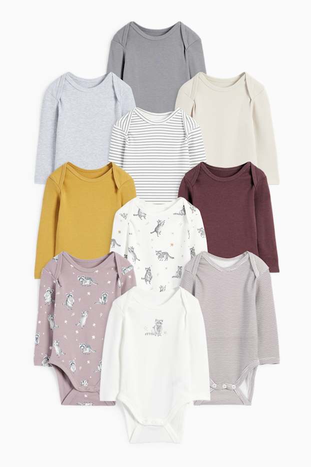 Unisex - Set van 10 - wasbeer - rompertje - paars