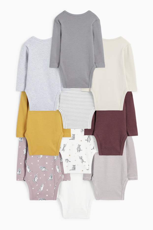 Unisex - Set van 10 - wasbeer - rompertje - paars