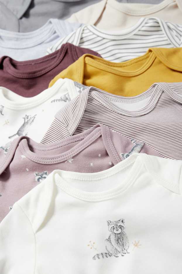Unisex - Set van 10 - wasbeer - rompertje - paars