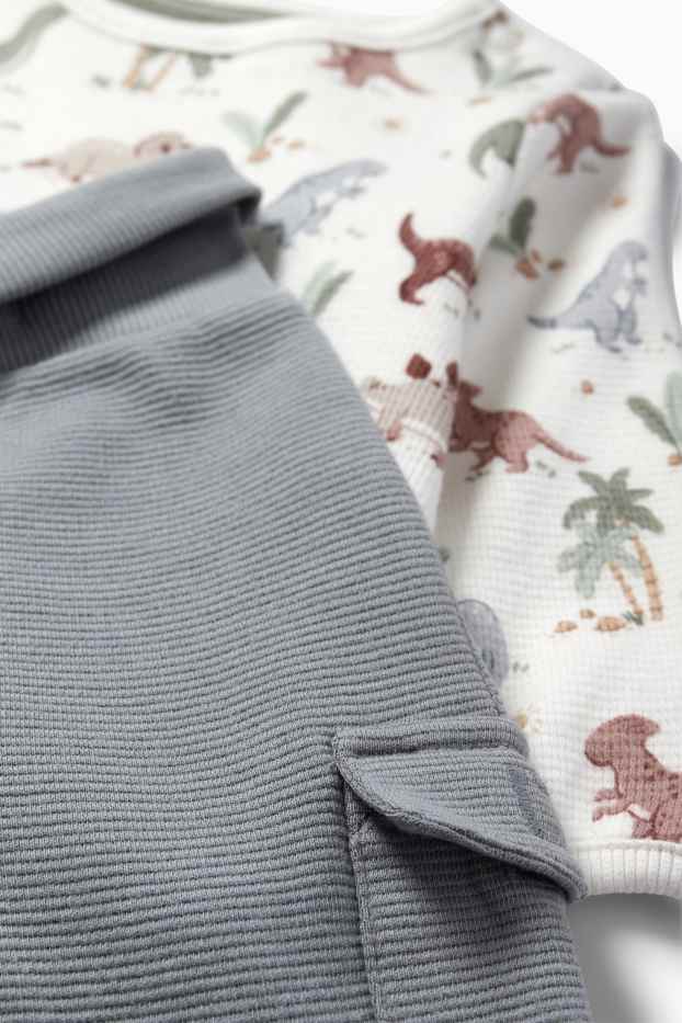 Baby Jungen - Dino - Baby-Outfit - 2 teilig - strukturiert - weiss