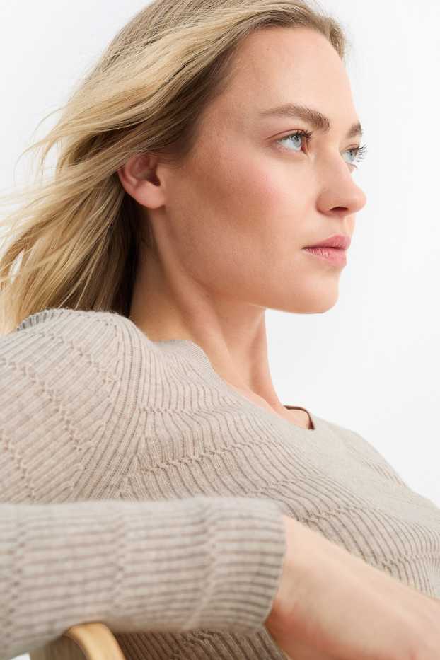 Women - Jumper - textured - light beige