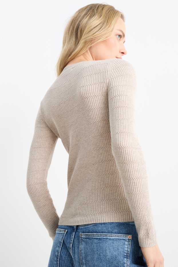 Women - Jumper - textured - light beige