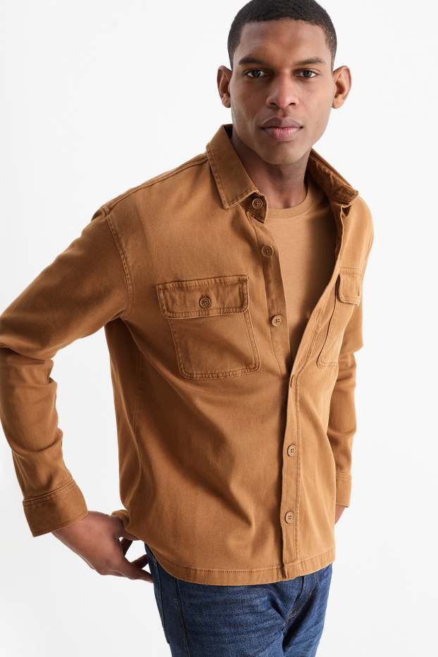 Uomo - Camicia - regular fit - collo all'italiana - marrone