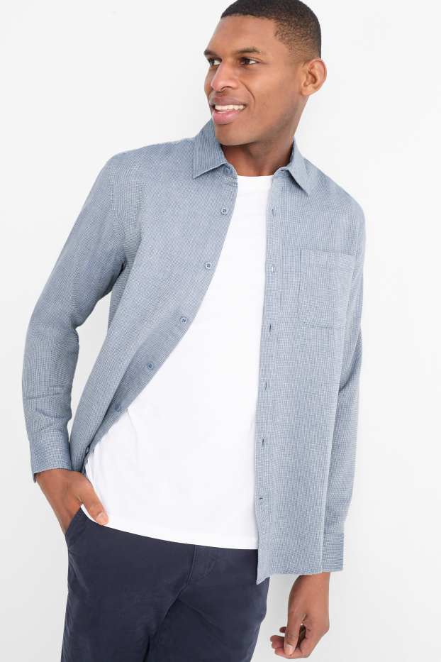 Hommes - Chemise - regular fit - col kent - texturée - bleu