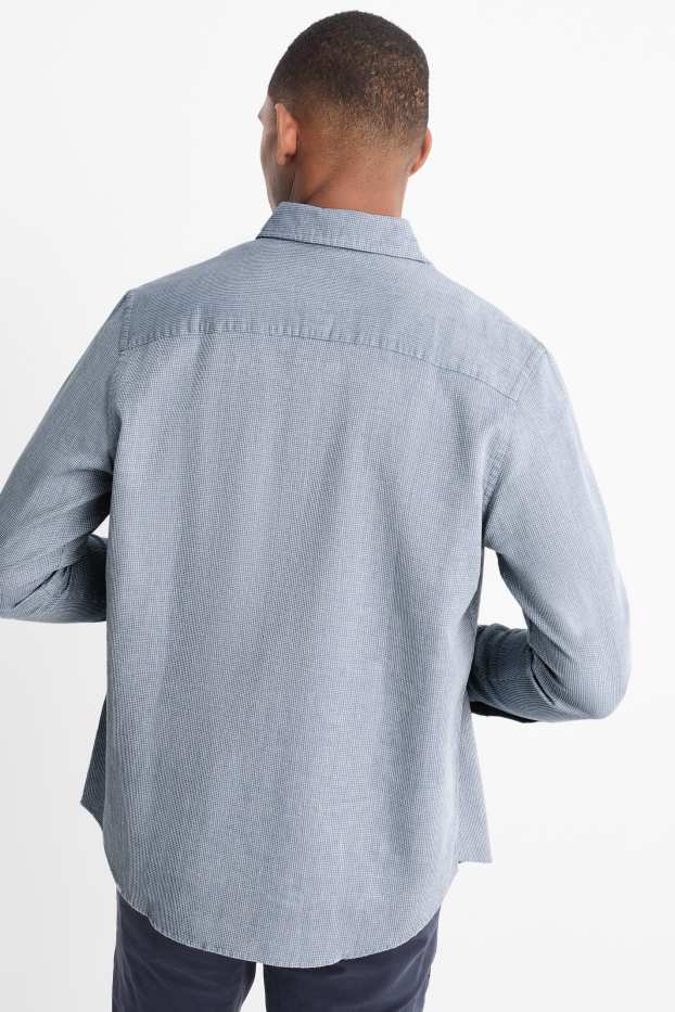 Hommes - Chemise - regular fit - col kent - texturée - bleu
